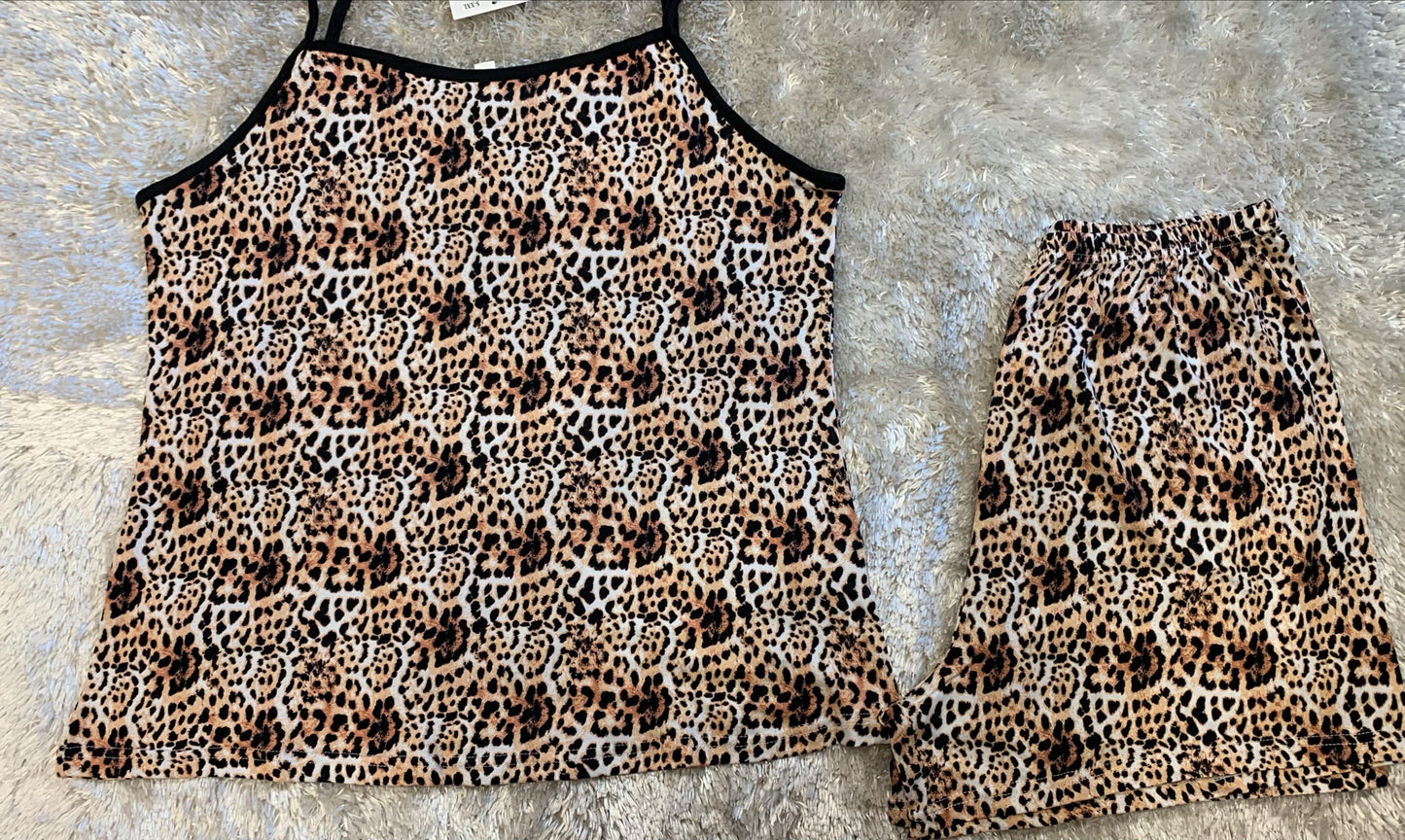 pigiama donna bretellina e pantaloncini  fantasia leopardato
