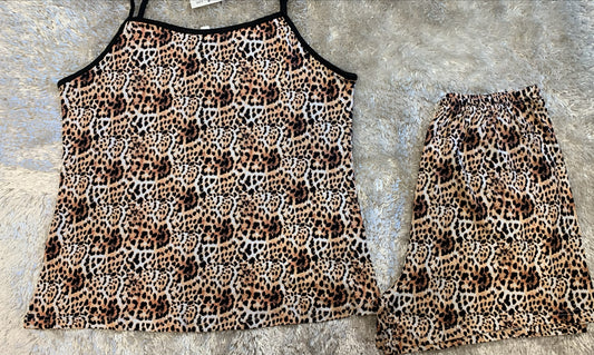 pigiama donna bretellina e pantaloncini  fantasia leopardato
