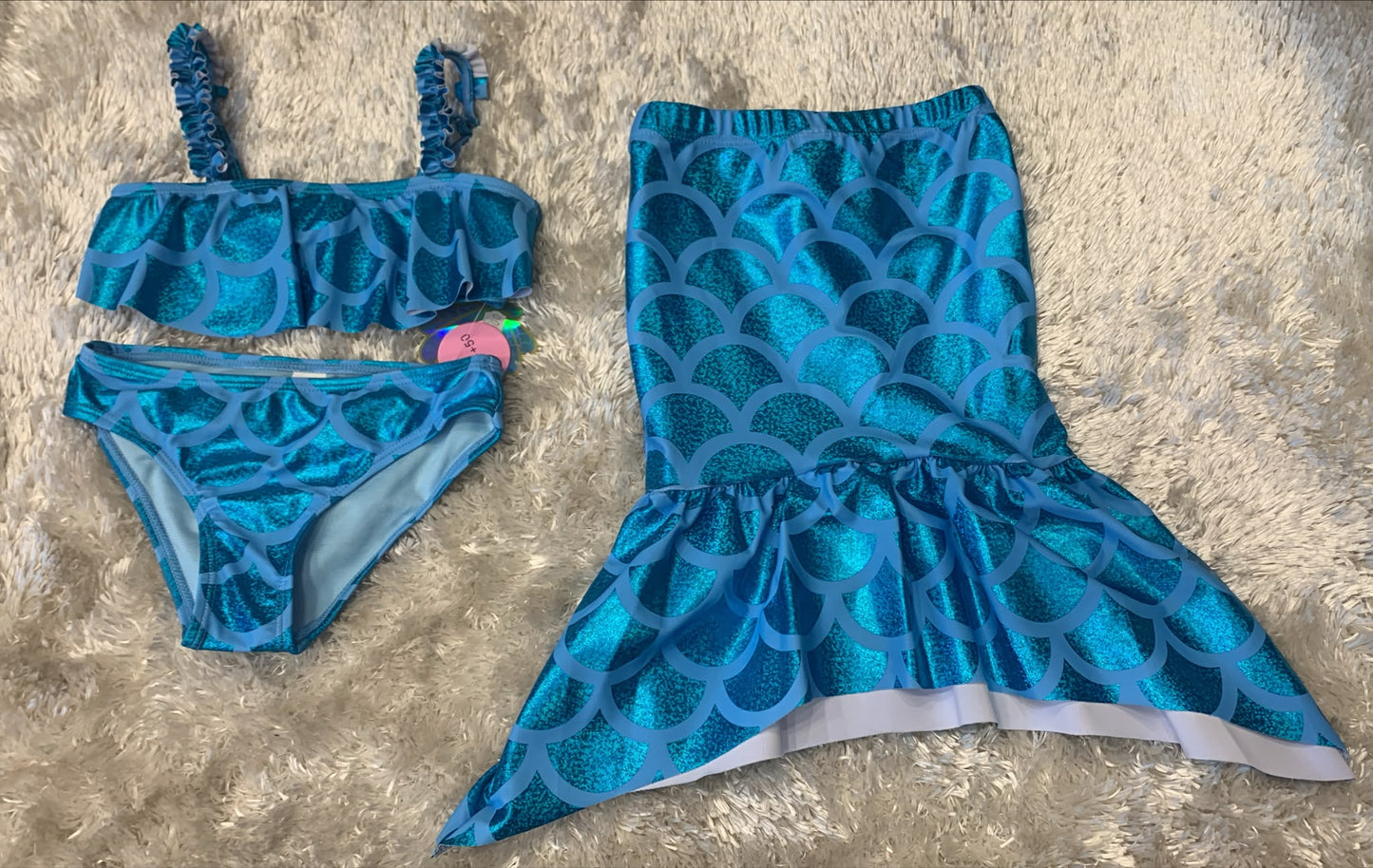 costume bimba 3 pezzi  con toppino e slip  + copricostume a sirena ( l'articolo non può essere cambiato )