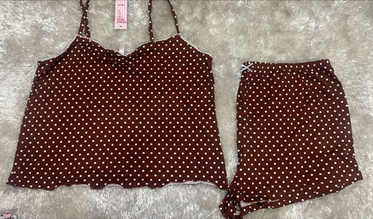 pigiama donna bretellina e pantaloncini crop top in cotone elasticizzato fantasia pois