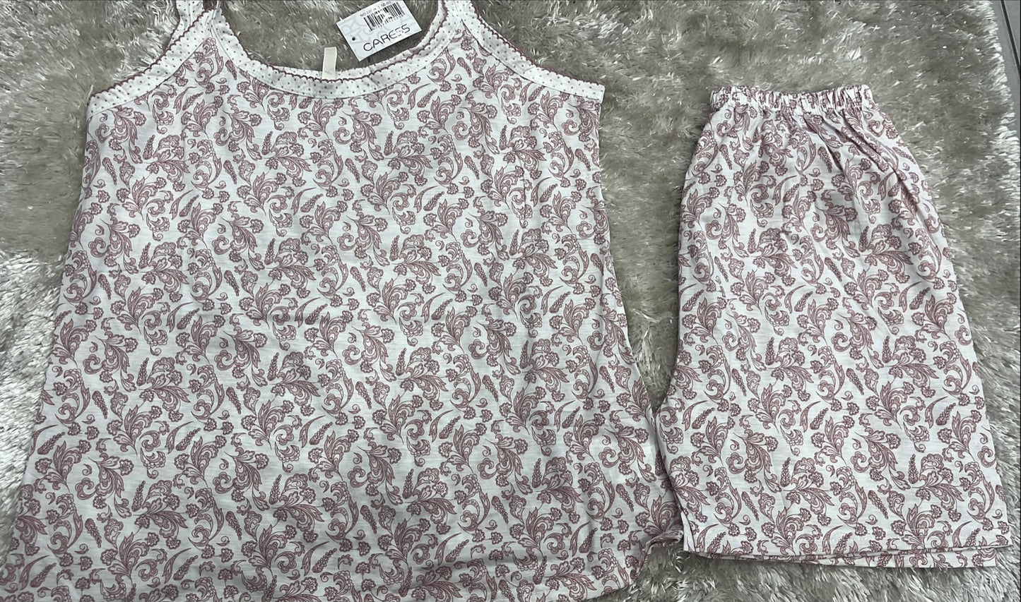 Pigiama donna calibrato bretelline e pantaloncini  Fantasia damascata