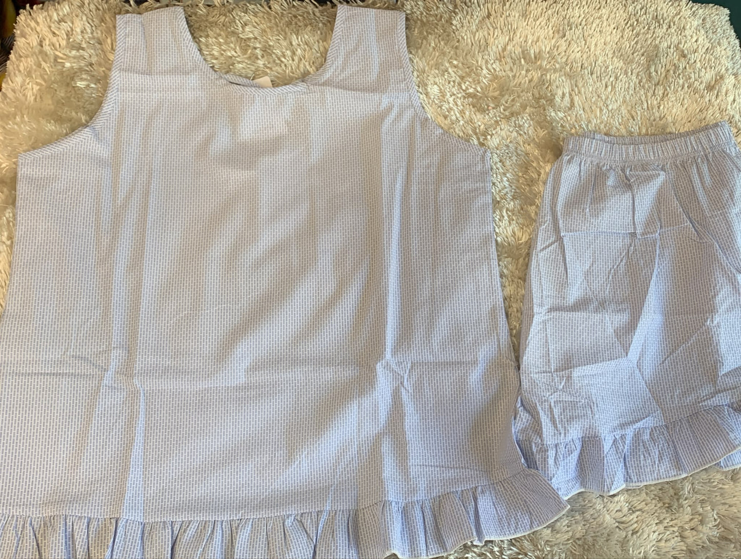 pigiama donna spalla larga e pantaloncini con volant in cotone