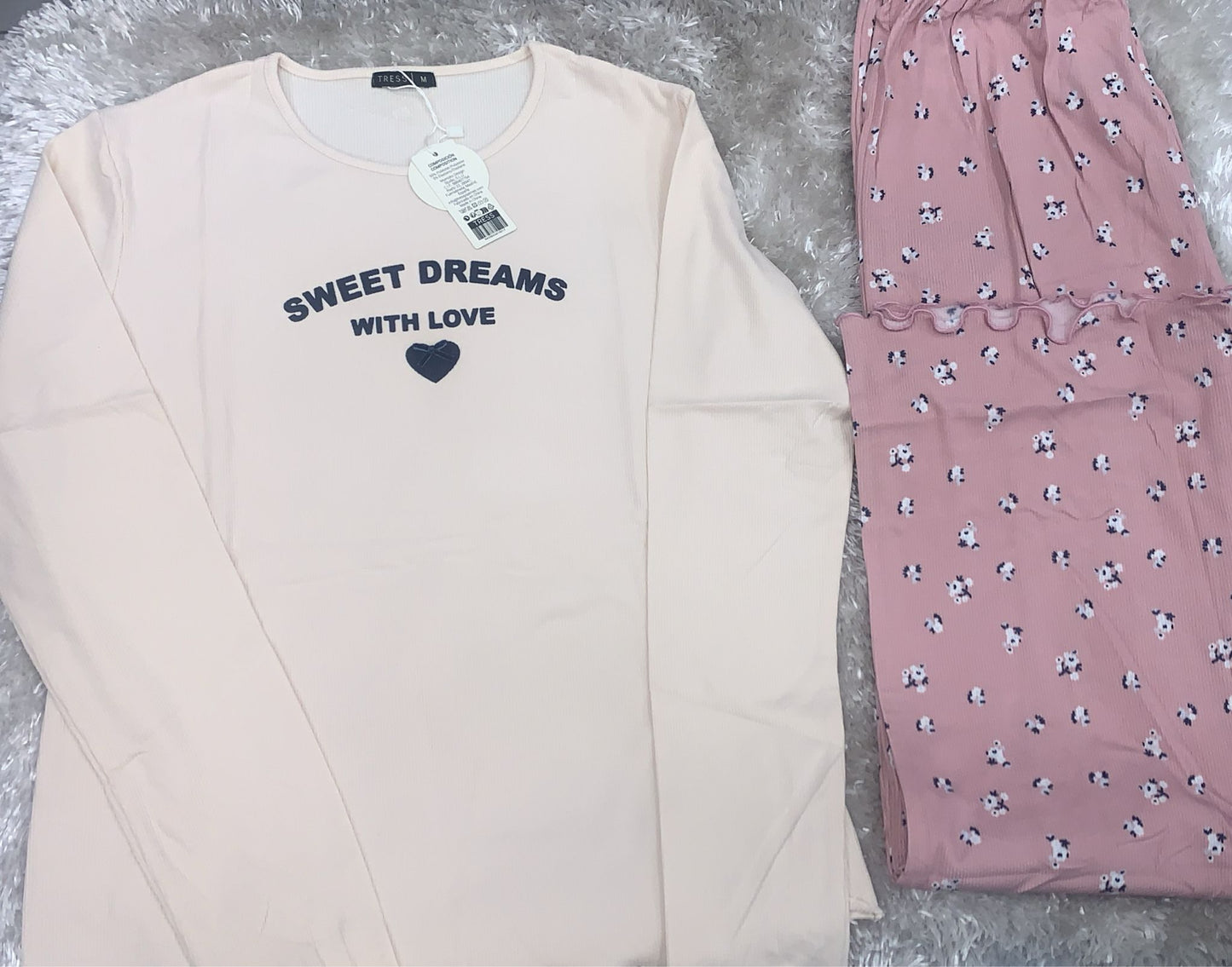 pigiama donna a costine girocollo  fantasia sweet