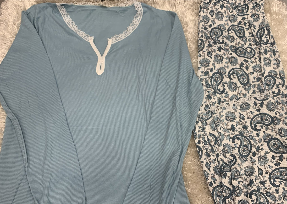 pigiama scollo v a costine donna  fantasia fiori