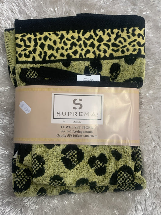 coppia  1+1 di asciugarmi  viso 55x105cm ospite 40x60  fantasia leopardato
