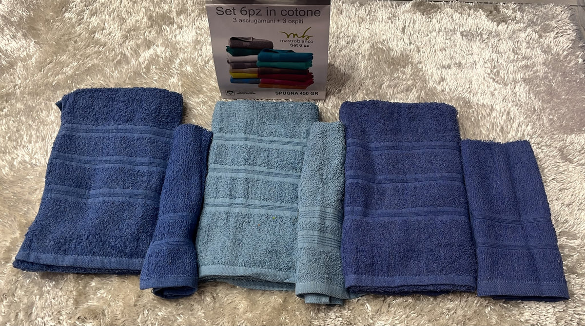 Set valigetta 3+3 composto da 3 asciugamani in spugna 450g viso 50x90 ospite 30x50 cm  Disponibile nei seguenti colori