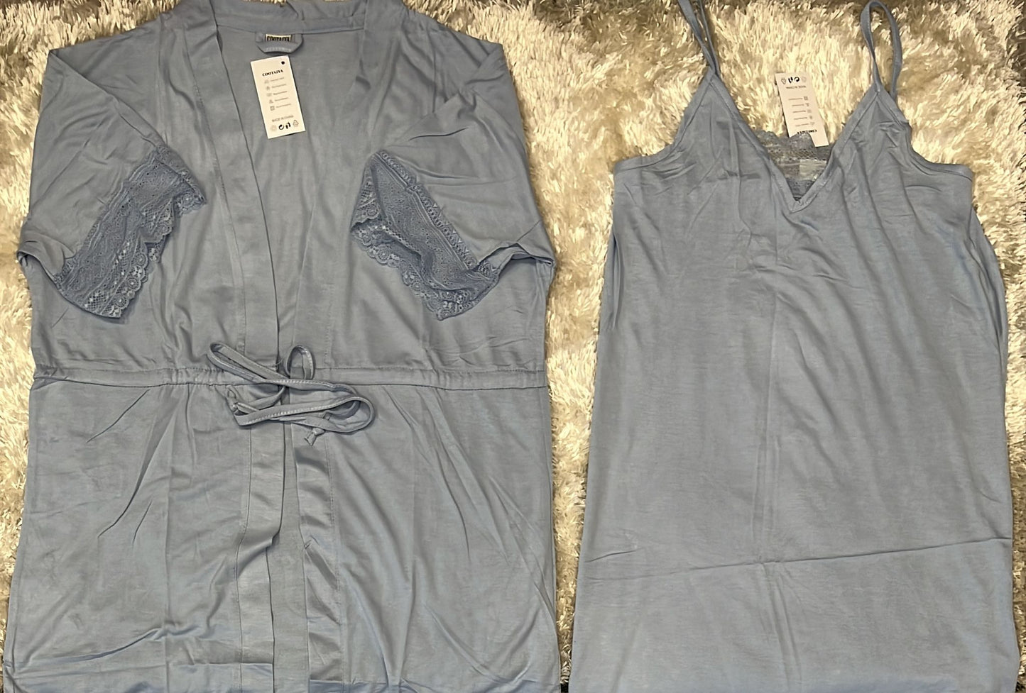 Set vestaglia mezza manica e sottana bretellina in cotone  Con pizzo