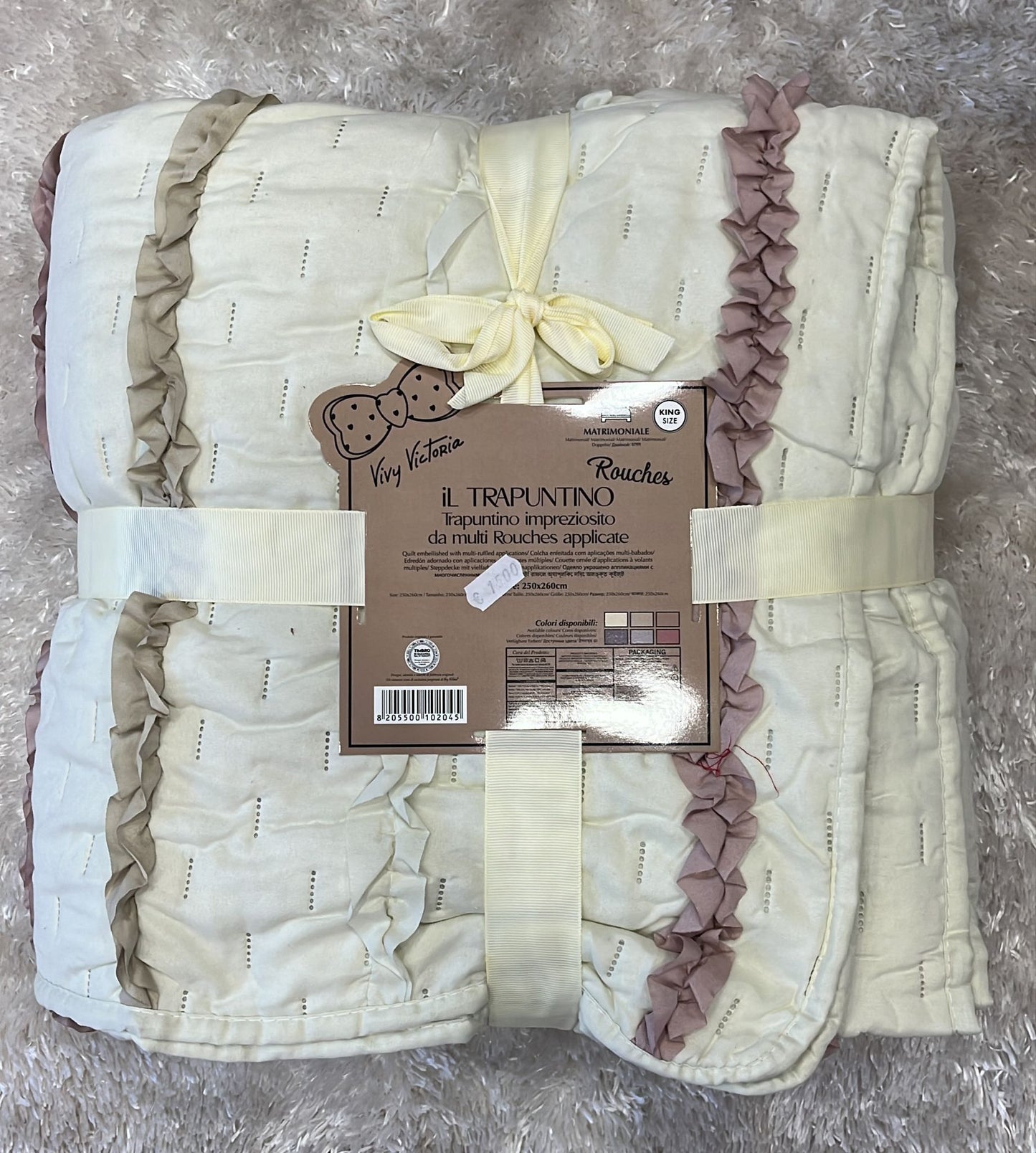 Trapuntino matrimoniale Con rouches 250x260cm  Modello Adelaide