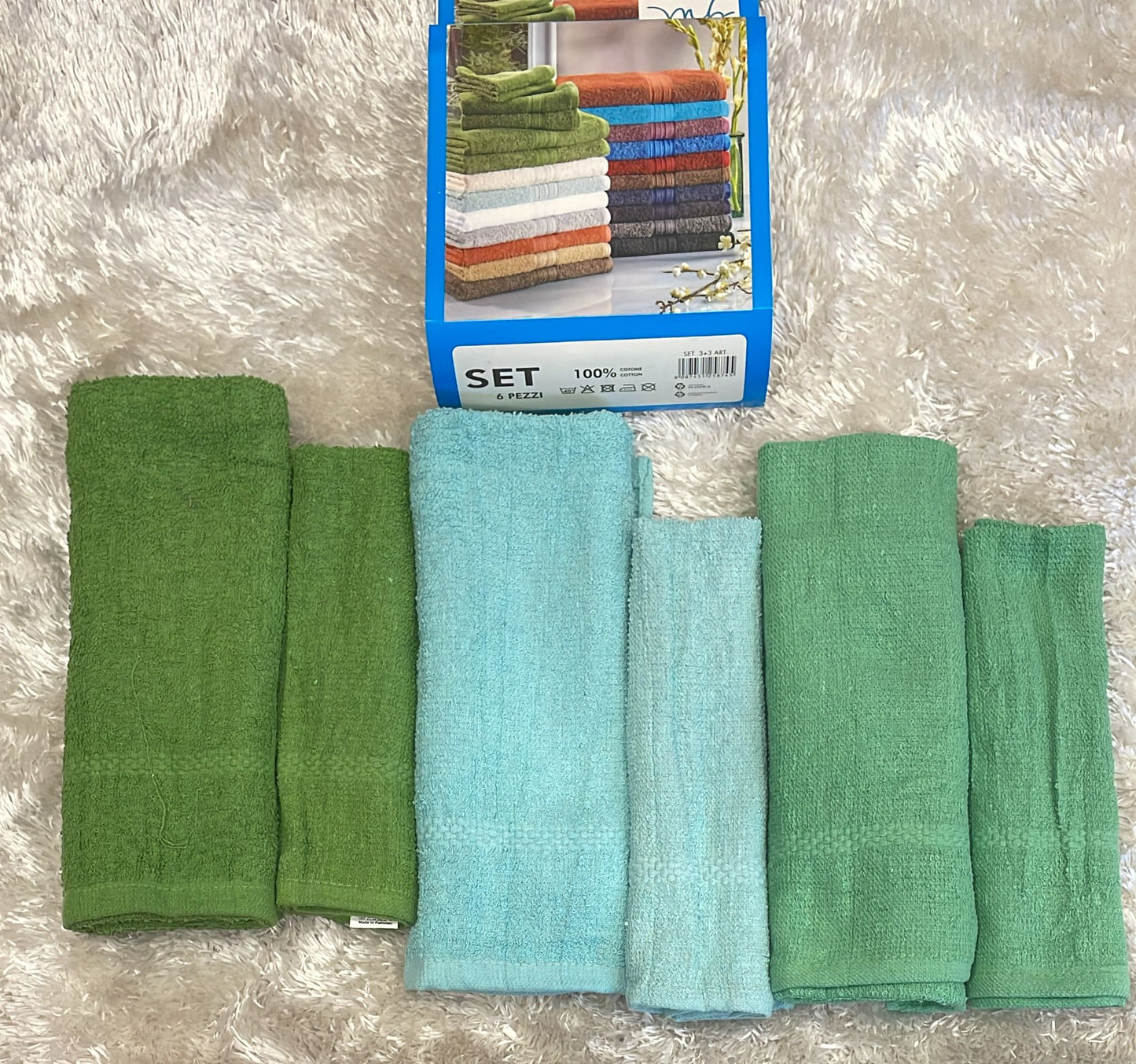 Set valigetta 3+3 composto  Da 3 asciugamani in spugna 100% viso 50x90 3 asciugamano ospiti 30x50