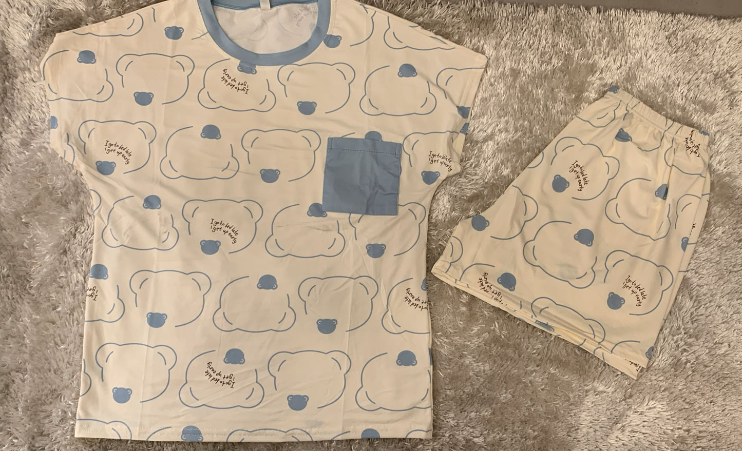 Pigiama donna in cotone elastico mezza manica e pantaloncini con taschino lato cuore  fantasia orsetto