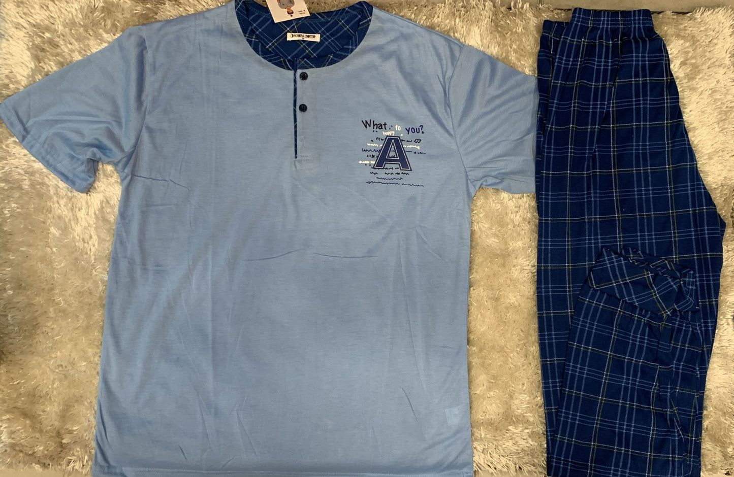 pigiama uomo in cotone mezza manica e pantalone  fantasia scozzese