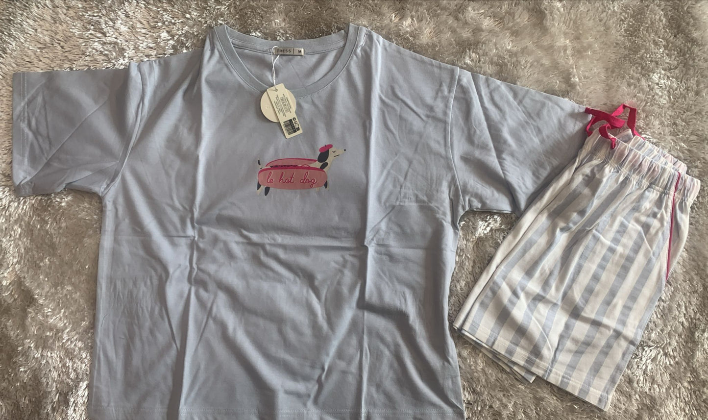 pigiama donna mezza manica e pantaloncini elastico  fantasia bassotto