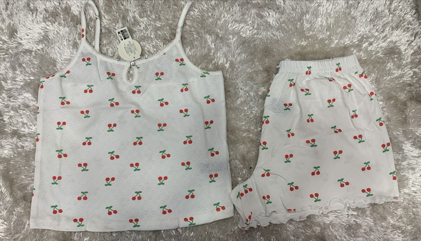 pigiama donna traforato bretellina e pantaloncini  fantasia ciliegia