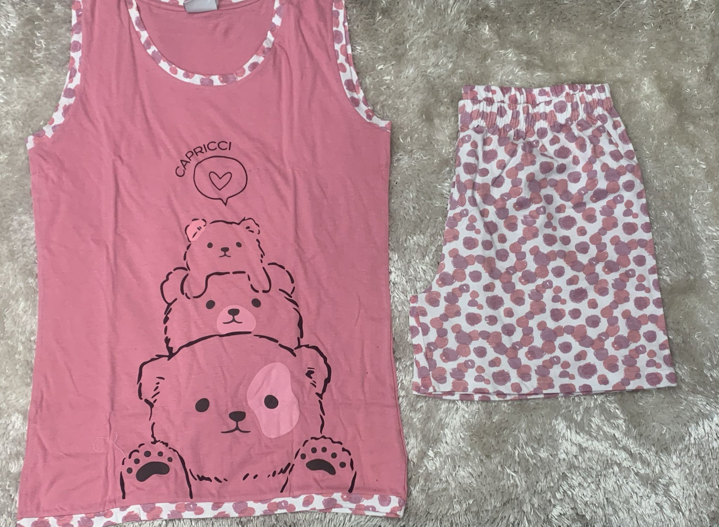 pigiama donna scatolato in cotone spalla larga e pantaloncini