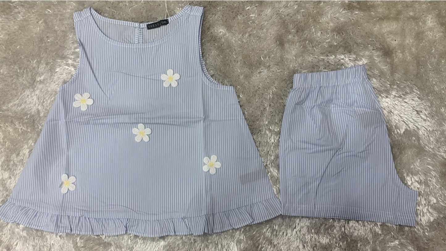 pigiama bimba spalla larga e pantaloncini in cotone  fantasia margherita