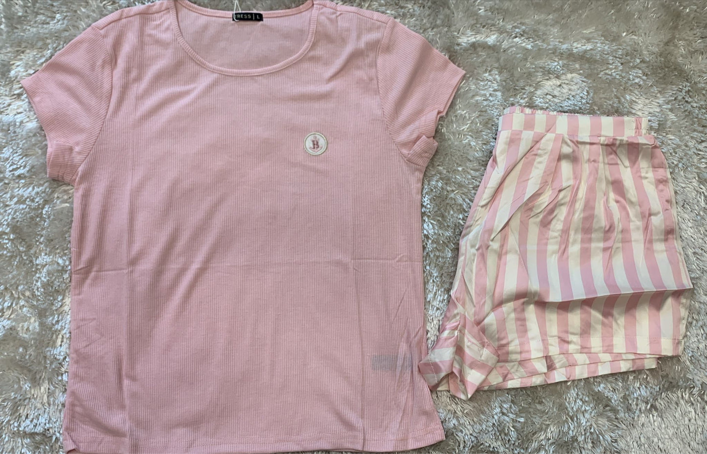 pigiama donna mezza manica a costine e pantaloncini in raso fantasia ancora