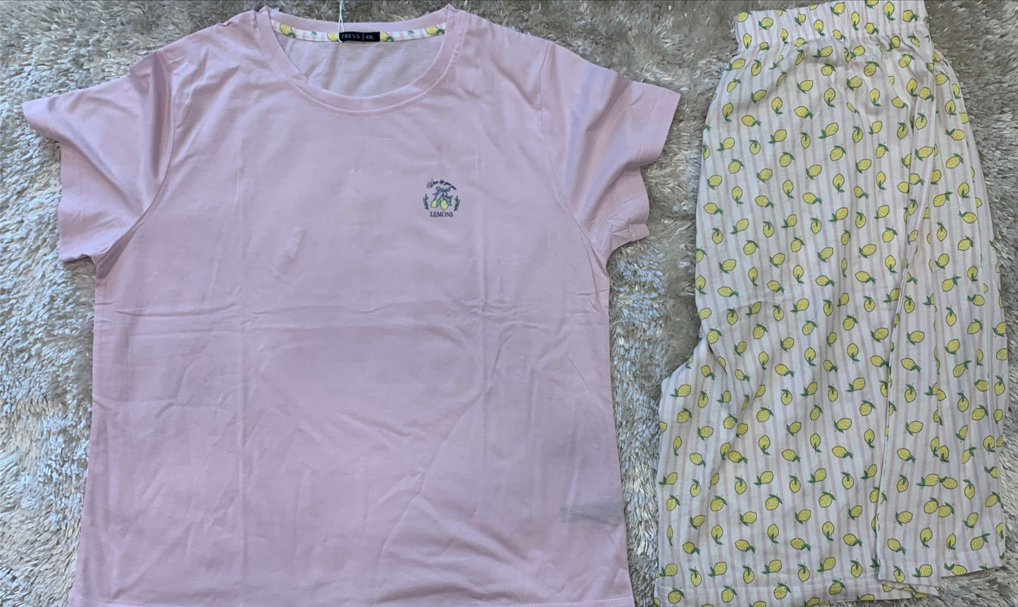 pigiama donna mezza manica e bermuda in cotone elasticizzato  fantasia limoni