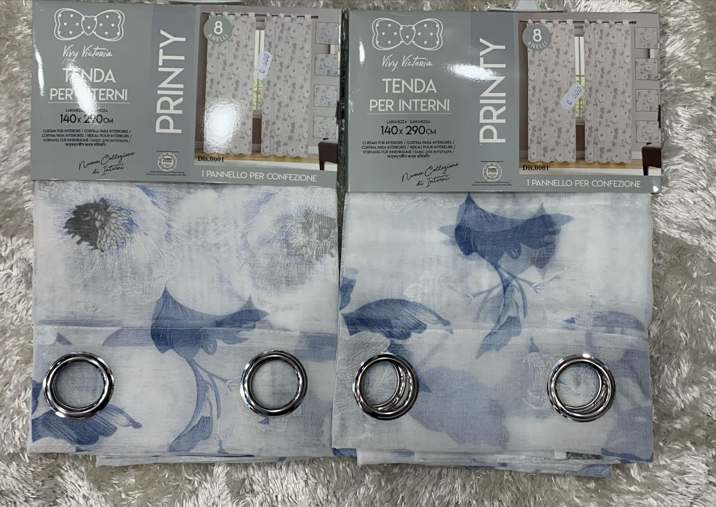 coppia di tenda  printy per interni con 8 anelli  velata 140x290 cm