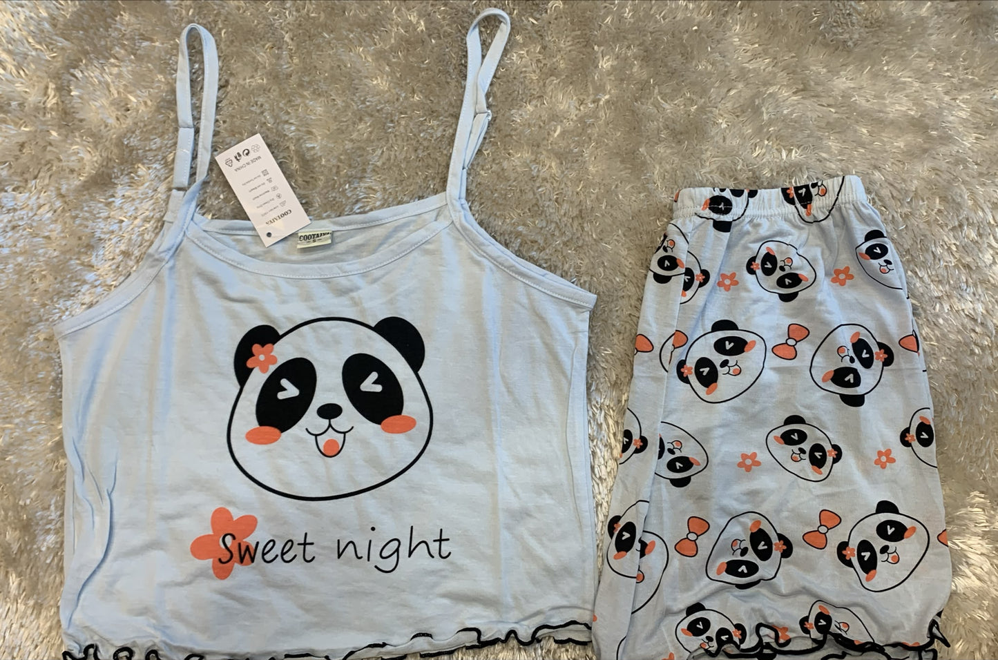 pigiama donna bretellina  crop top e pantaloncini  fantasia panda