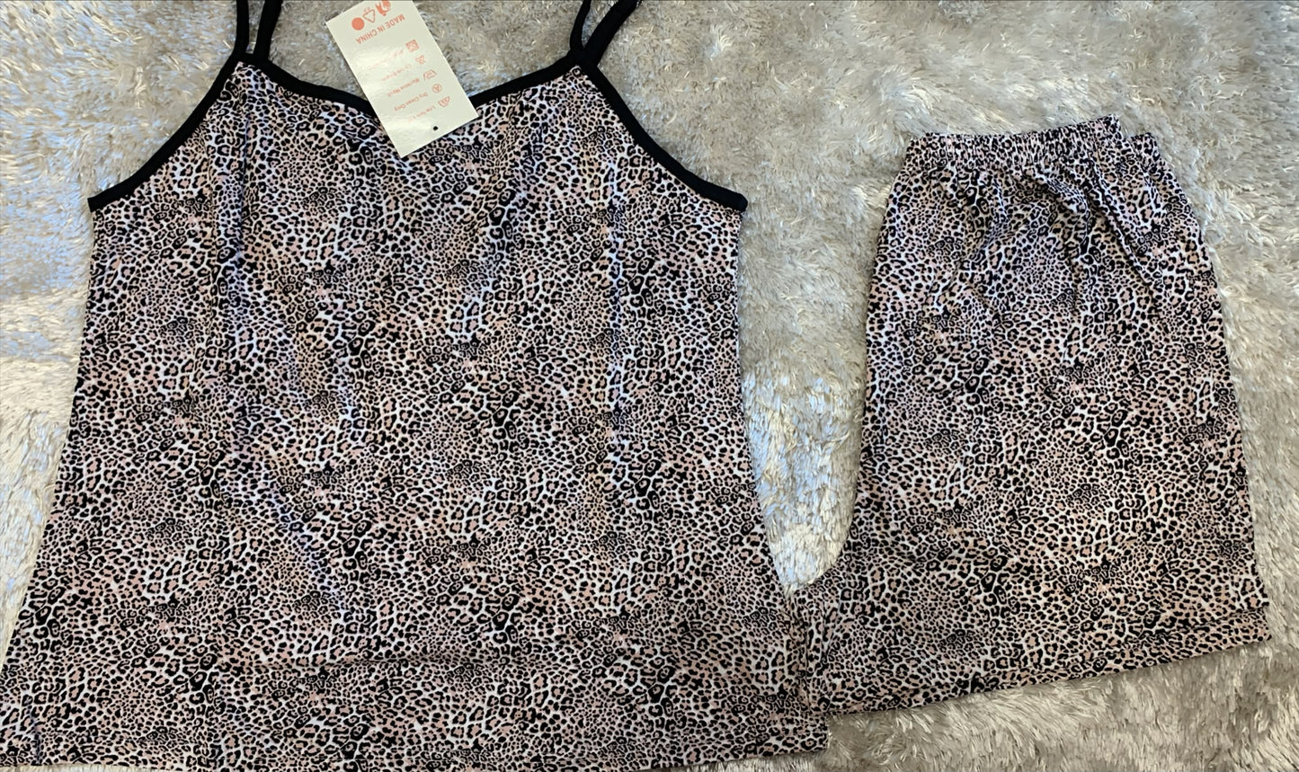 pigiama donna bretellina e pantaloncini  fantasia leopardato
