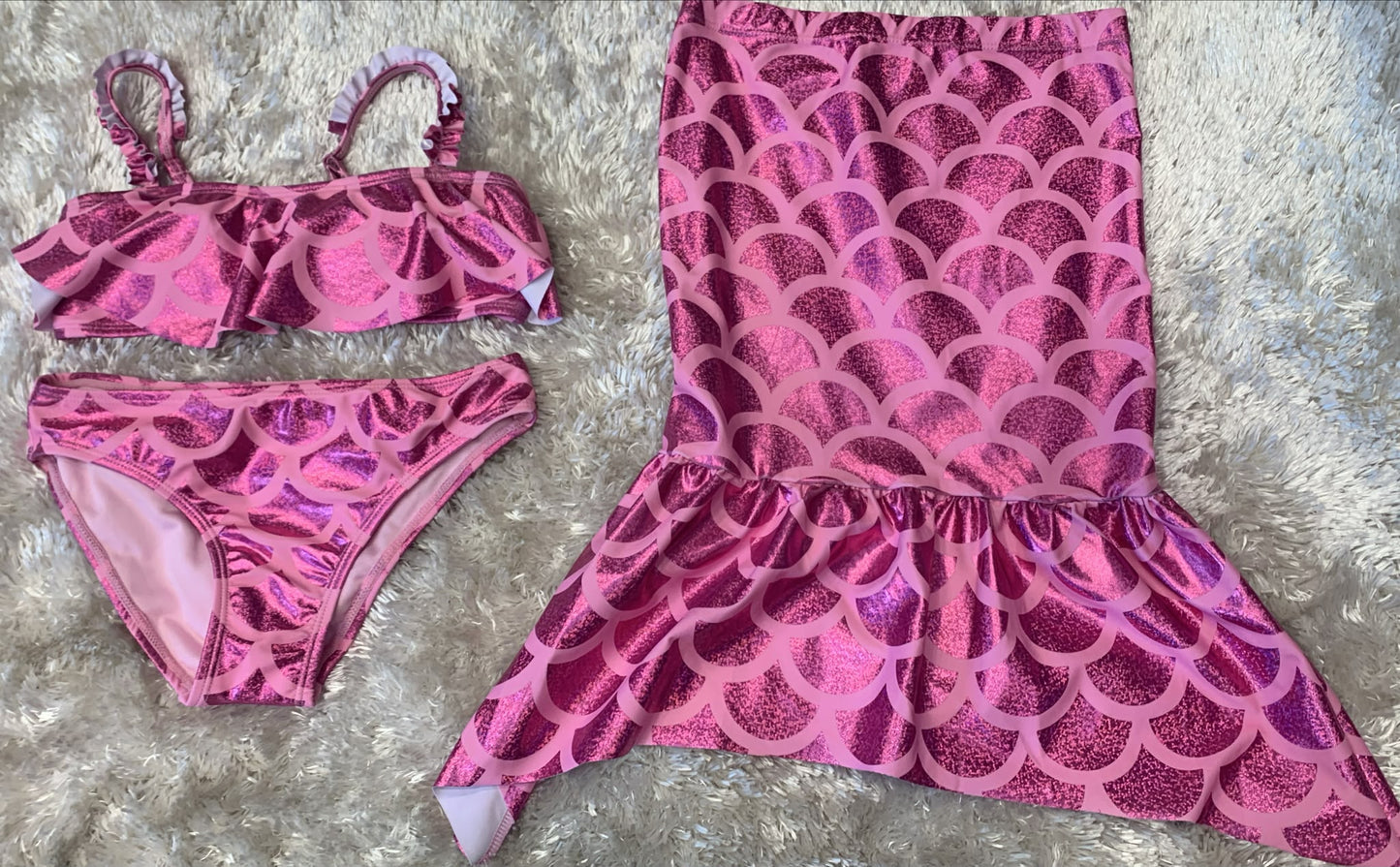 costume bimba 3 pezzi  con toppino e slip  + copricostume a sirena ( l'articolo non può essere cambiato )