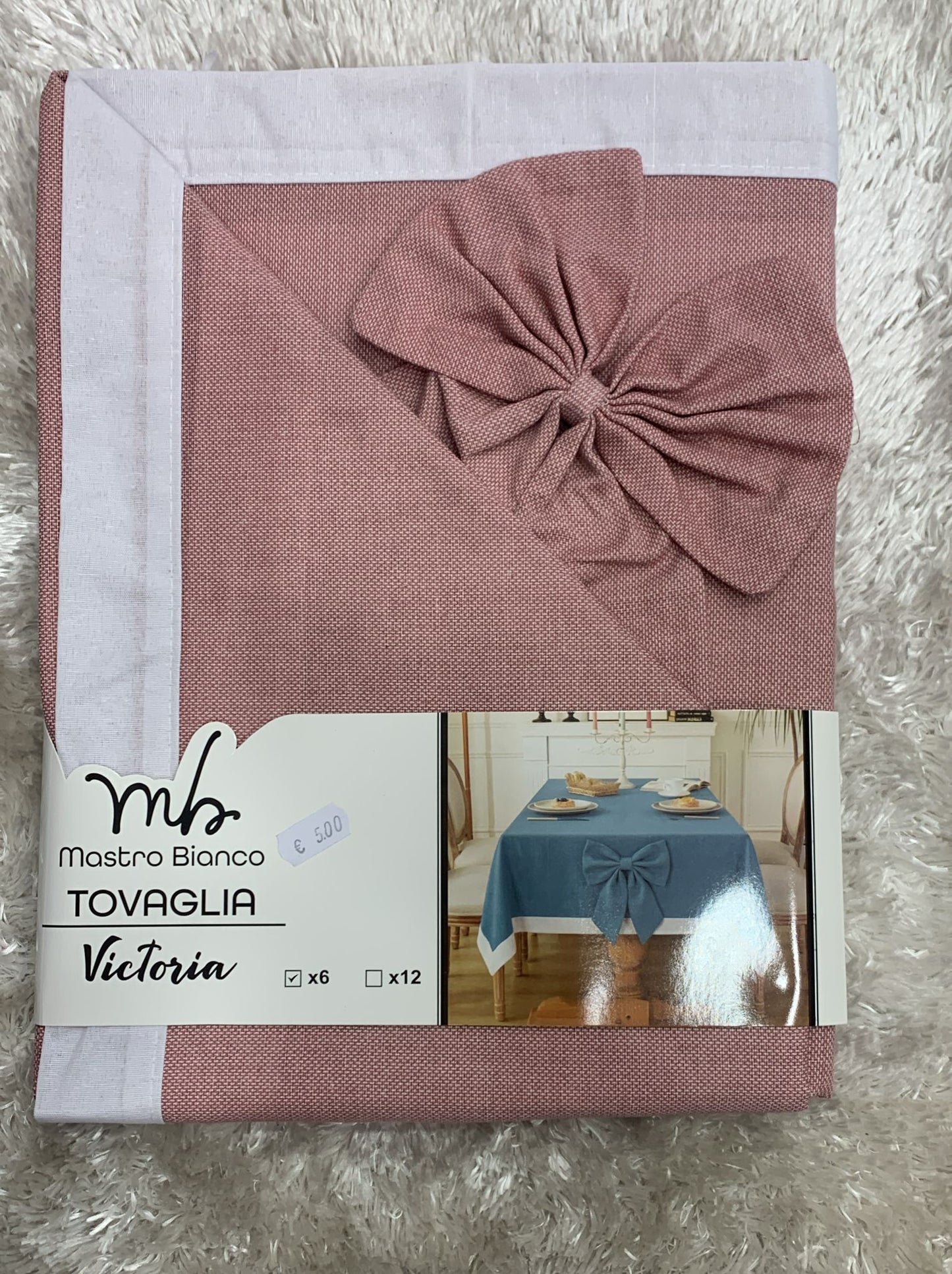tovaglia in cotone tinta unita con fiocco removibile x 6 posti