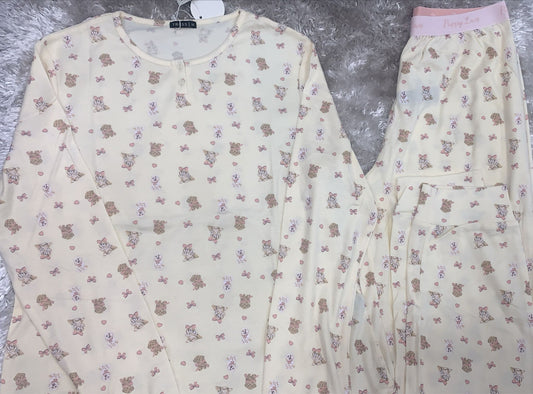 pigiama donna in cotone girocollo con due bottoncini e pantaloni con elastico esterno  fantasia cani