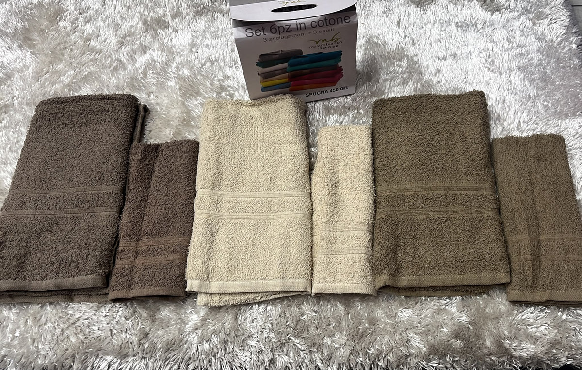 Set valigetta 3+3 composto da 3 asciugamani in spugna 450g viso 50x90 ospite 30x50 cm  Disponibile nei seguenti colori