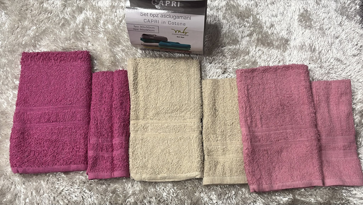 Set valigetta 3+3 composto da 3 asciugamani in spugna 450g viso 50x90 ospite 30x50 cm  Disponibile nei seguenti colori