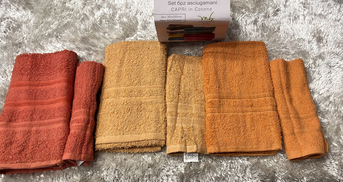 Set valigetta 3+3 composto da 3 asciugamani in spugna 450g viso 50x90 ospite 30x50 cm  Disponibile nei seguenti colori