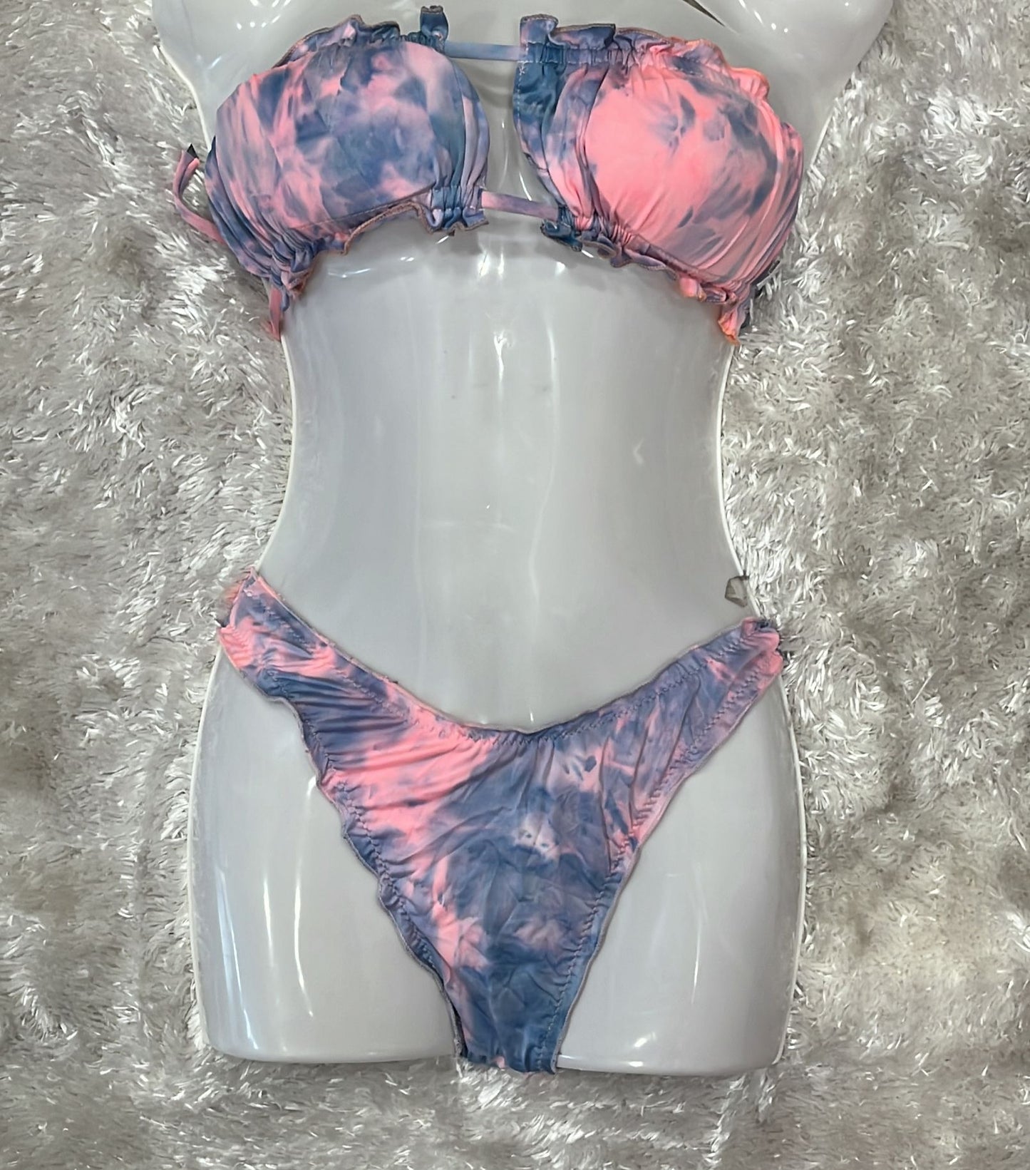 Costume fascia con coppe estraibili e laccetti regolabili E slip brasiliano  Fantasia arcobaleno
