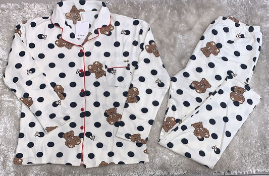 pigiama orsetto e pois aperto avanti felpato con taschino lato cuore tessuto elasticizzato adatto a tutte x la sua vestibilita super comoda