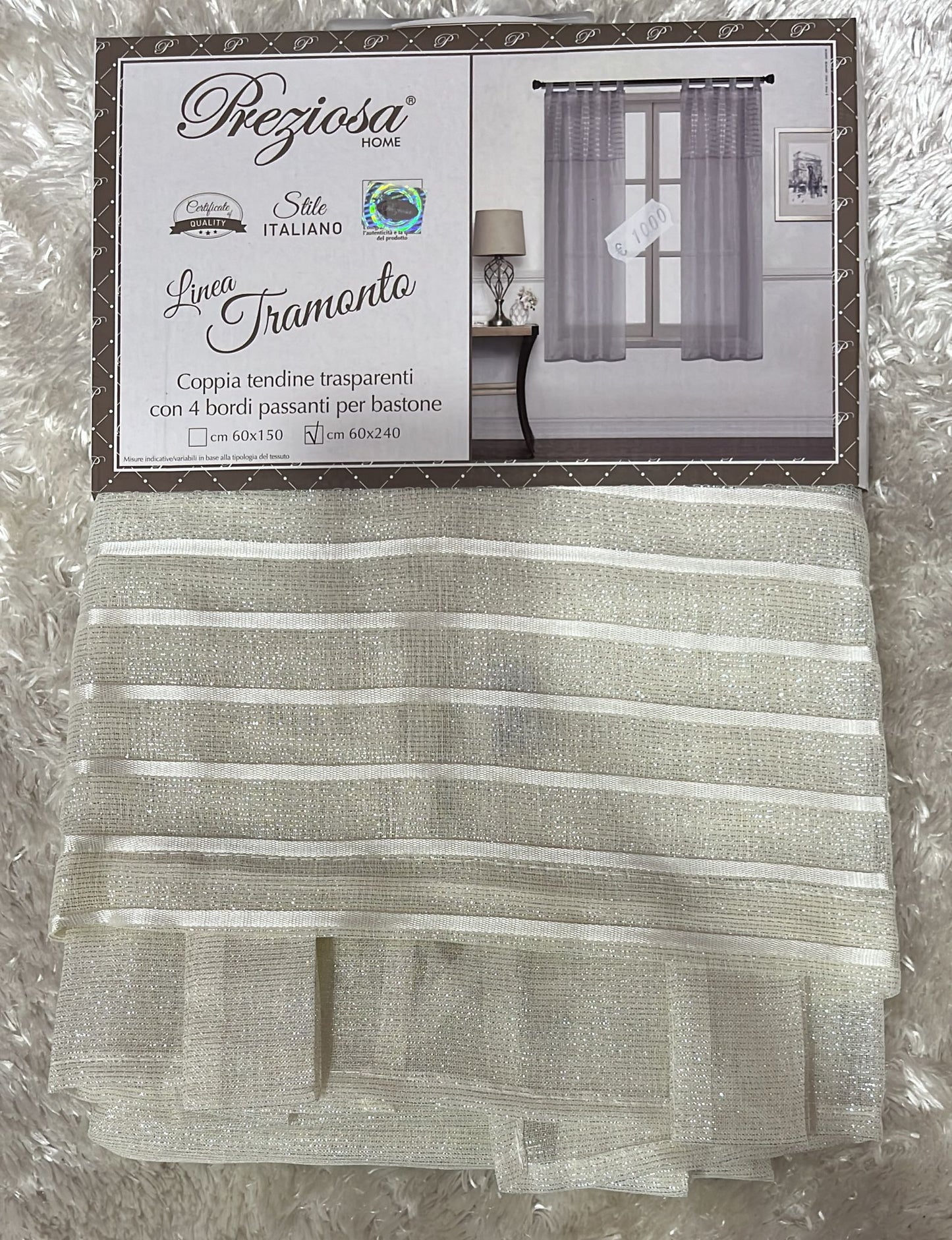 Coppia tendine tramonto trasparenti con 4 bordi passanti x bastone  60x240