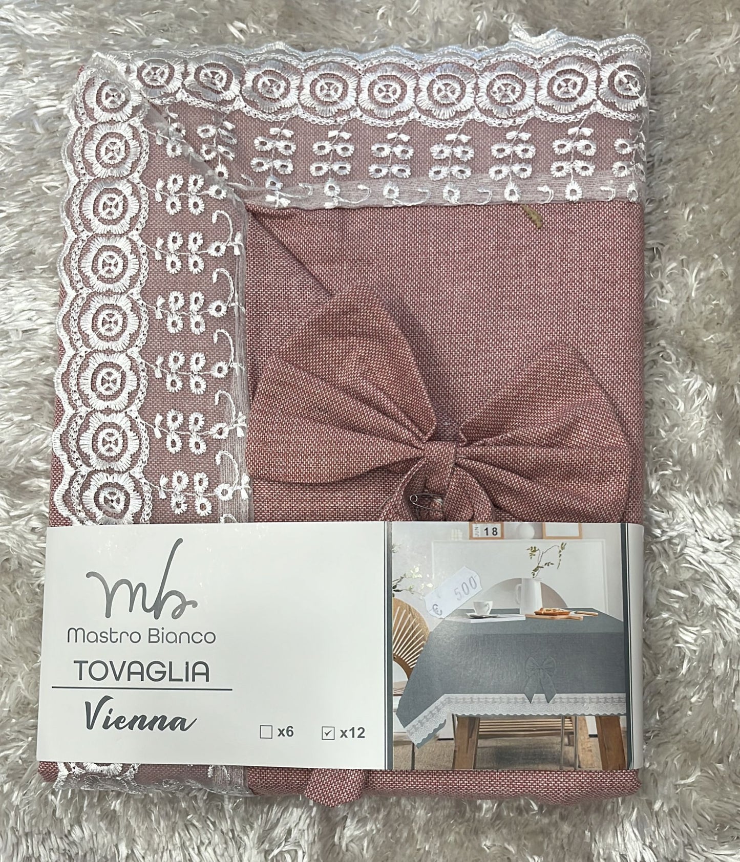 Tovaglia Vienna in cotone con finiture di bordo in merletto è applicazione fiocco