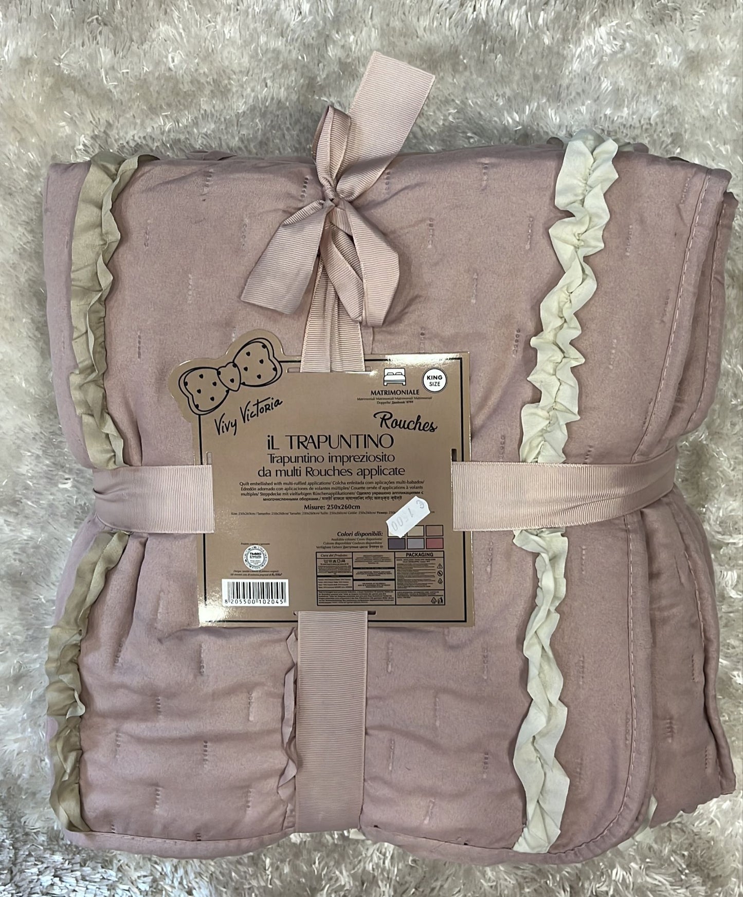 Trapuntino matrimoniale Con rouches 250x260cm  Modello Adelaide
