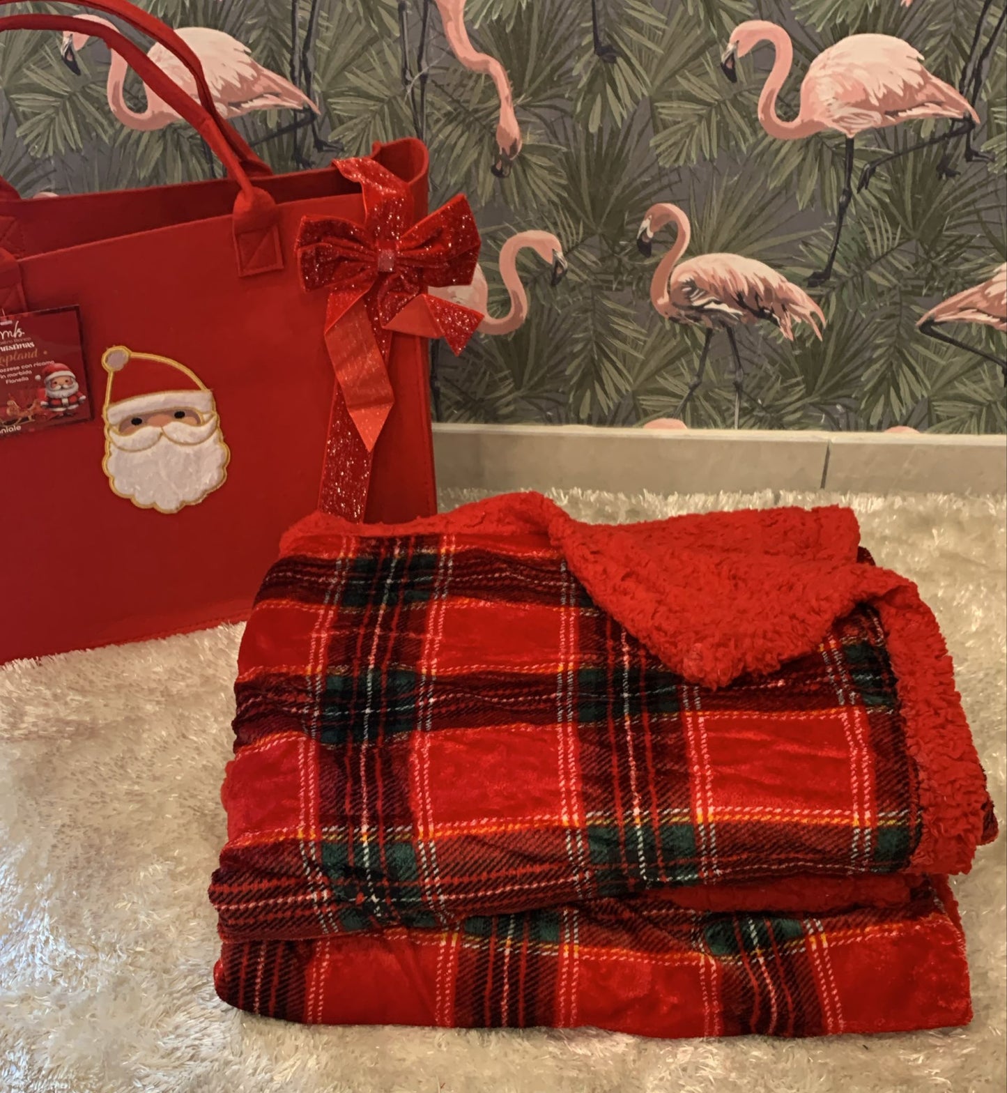 plaid natalizio matrimoniale + borsa natalizia ottima idea regalo 200x210cm