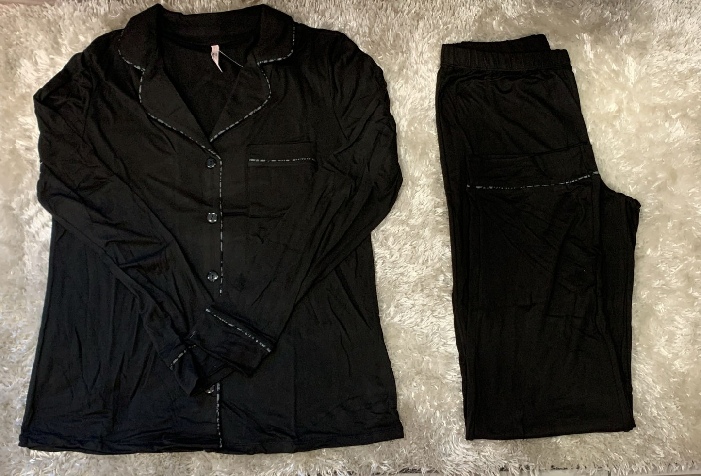 pigiama donna aperto avanti tinta unita cotone elasticizzato con taschino lato cuore e righino leopardato