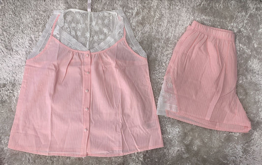 pigiama donna in cotone aperto avanti  spalla larga con merletto alla schiena e pantaloncini