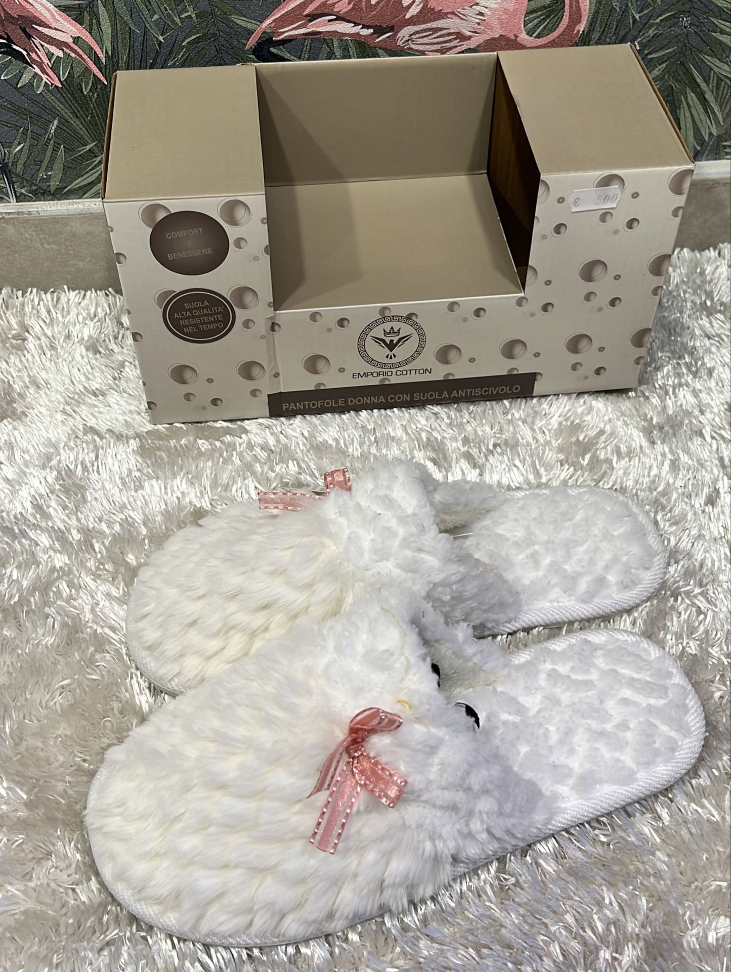Pantofole scatolate donna con suola antiscivolo super comode e calde con fiocchetto laterale