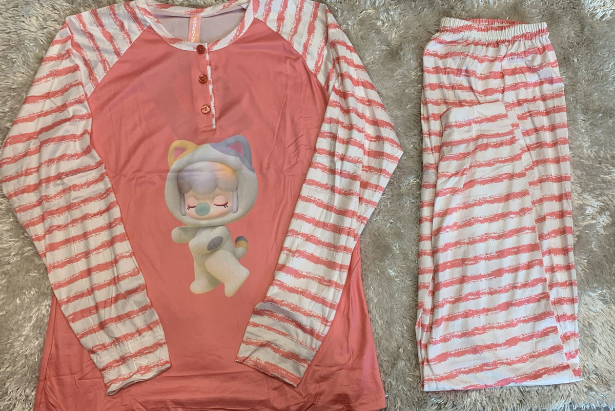 Pigiama donna in cotone con 3 bottoncini fantasia baby
