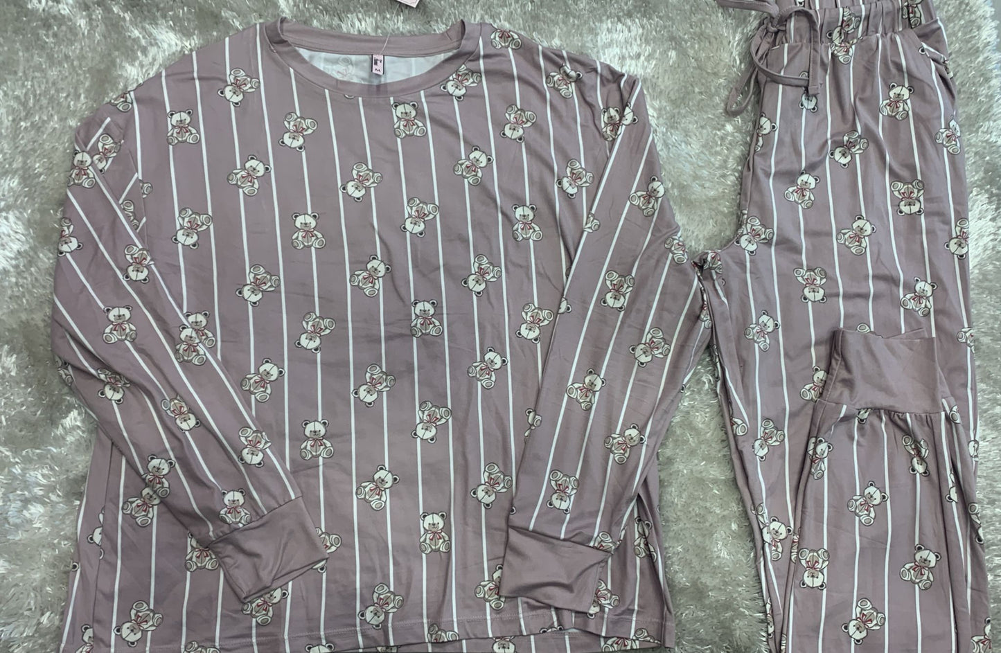 pigiama donna in cotone elasticizzato  fantasia orsetto e fiocco