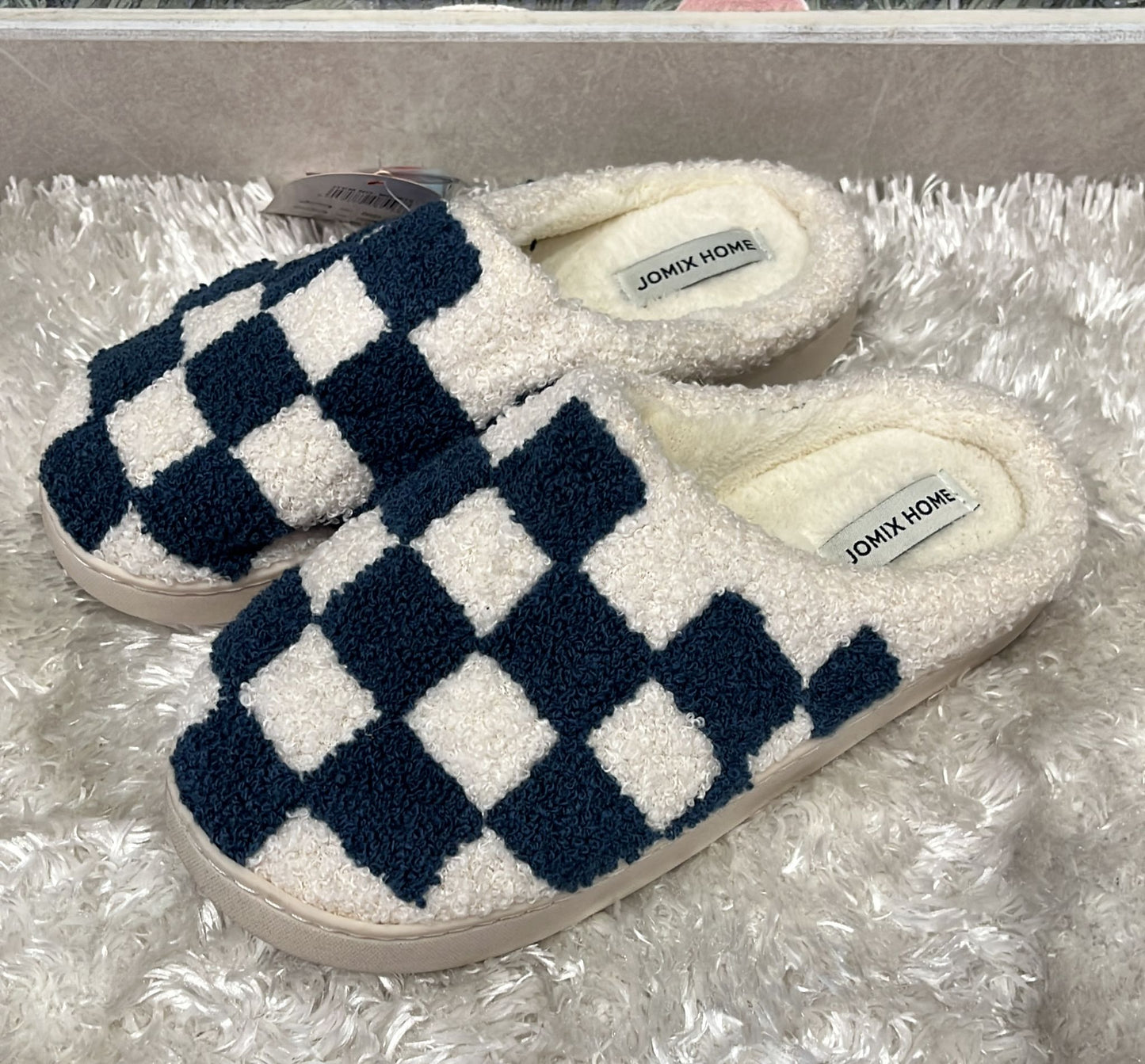 Pantofole donna con gomma antiscivolo fantasia quadretti