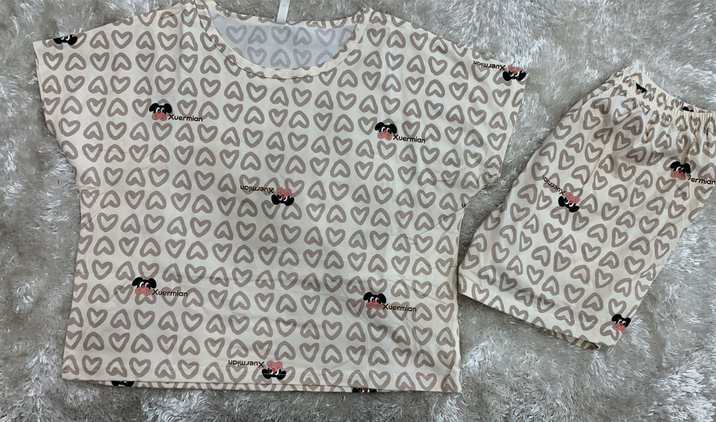 pigiama cotone elasticizzato con maglia crop top mezza manica e pantaloncini