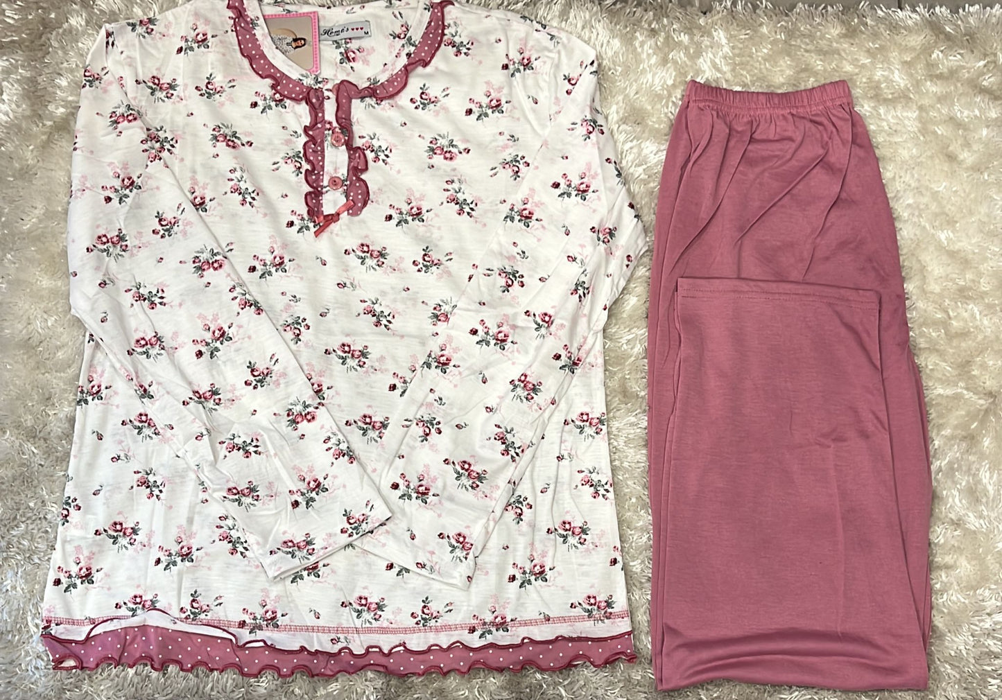 Pigiama donna in cotone con 3 bottoncini  Fantasia fiorellini