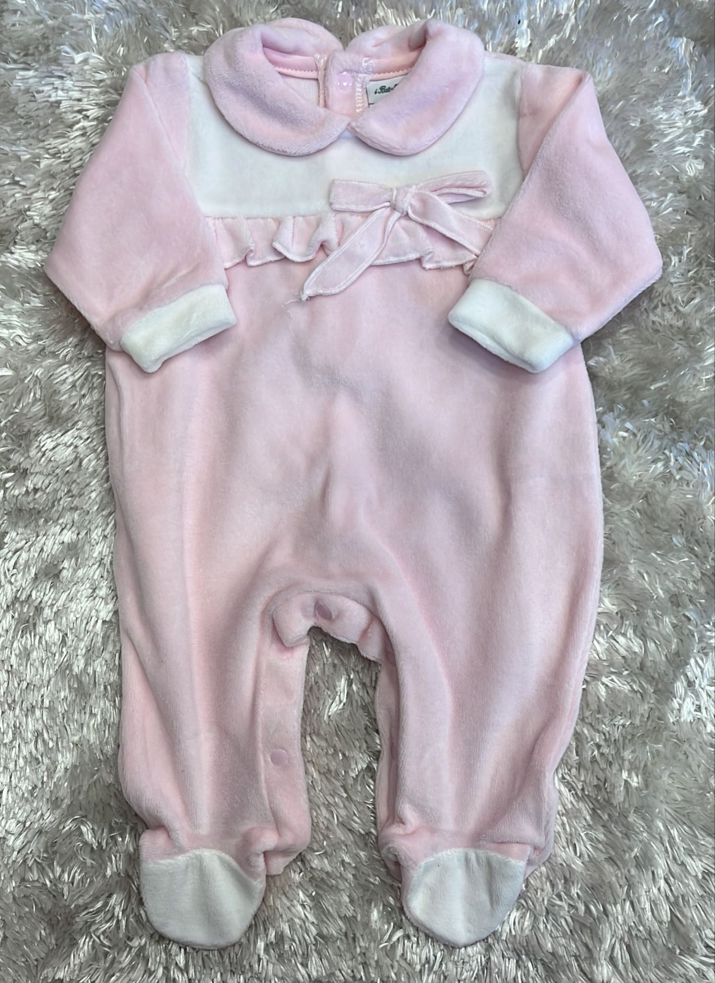 Tutina in ciniglia Neonata scatolato Rosa e panna