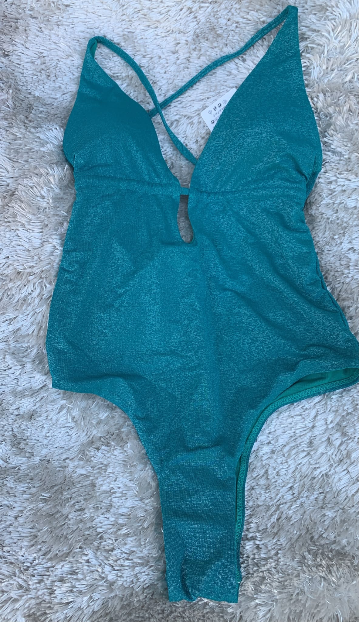costume donna pezzo intero con intreccio dietro e brasiliano  fantasia glitterata ( l'articolo non può essere cambiato )
