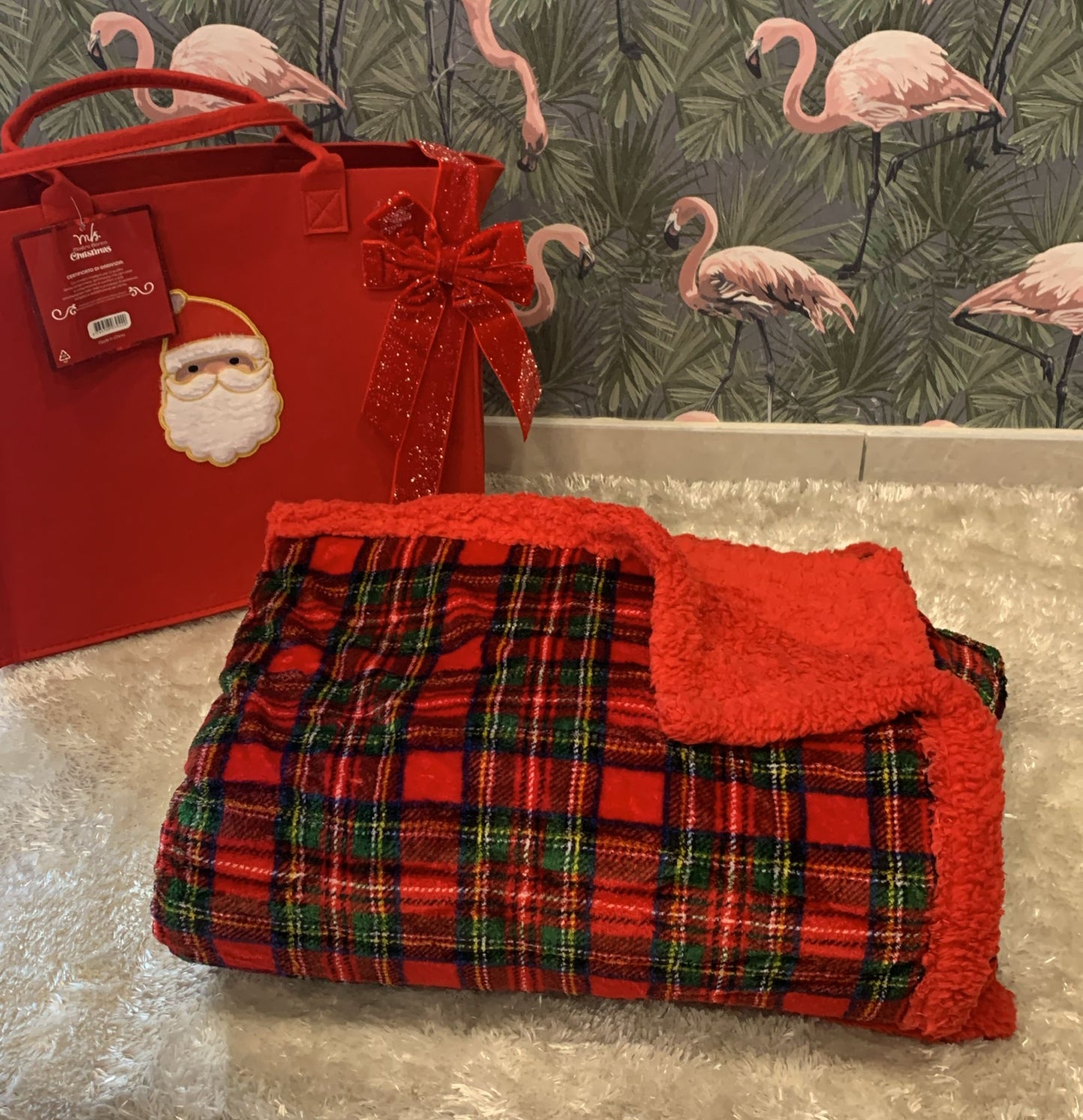 plaid natalizio matrimoniale + borsa natalizia ottima idea regalo 200x210cm