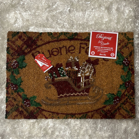 Zerbino natalizio  rettangolare  fuori porta in cocco stampato , antiscivolo  60x40cm