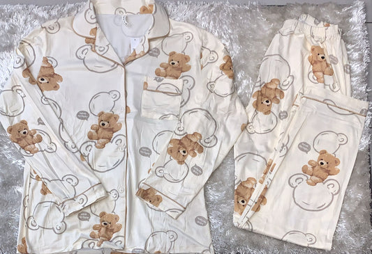 pigiama donna aperto avanti fantasia have e orsetti con taschino lato cuore  cotone elasticizzato super comodo x la sua vestibilita