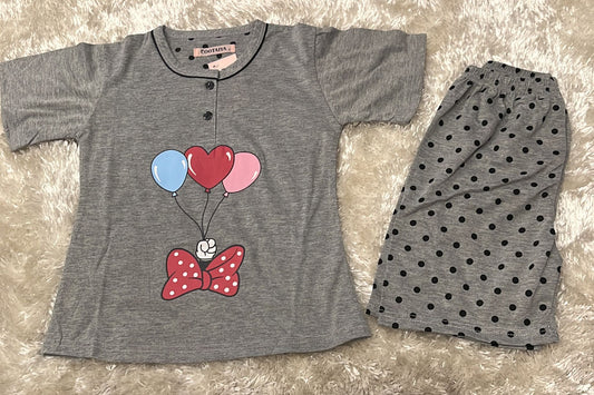 Pigiama bimba cotone mezza manica e e pantaloncini fantasia fiocco e palloncini
